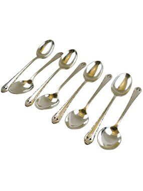 Lovely Lady Dessert Spoons (Set of 8) Holmes & Edwards Inlaid Silverplate